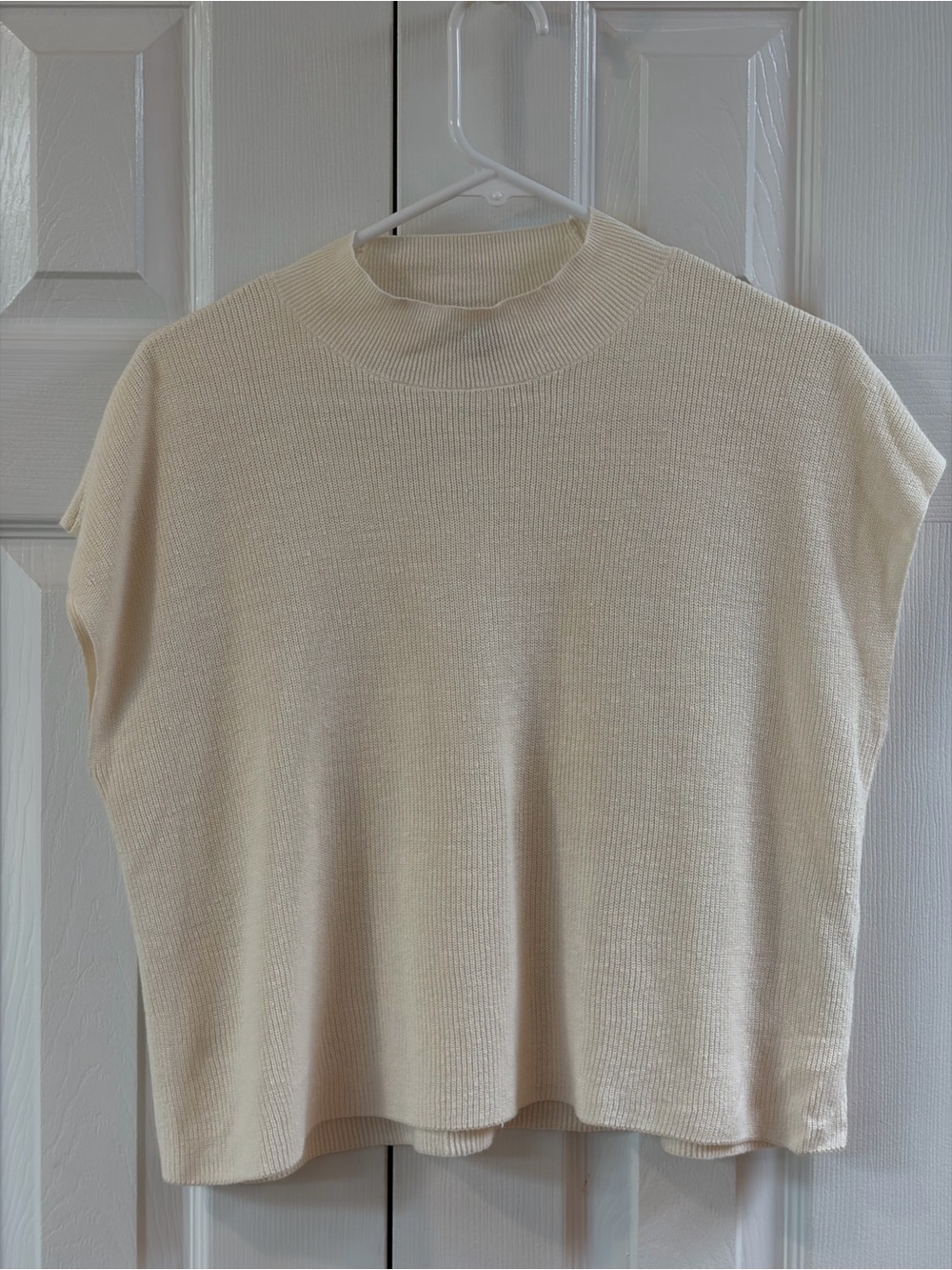 Eileen Fisher Ivory Cotton/Linen Blend Cropped Boxy Mock Neck Top Size S - Picture 2 of 9